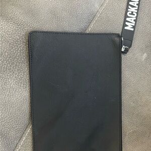 mackage black leather clutch new